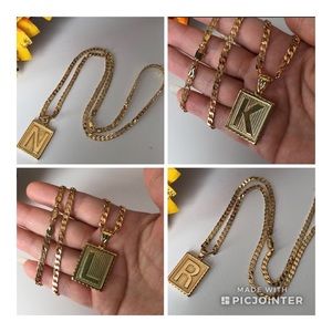 gold filled unisex initial Necklaces
